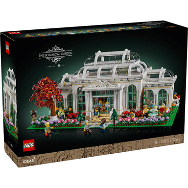 Set LEGO® Ideas Jardín Botánico 21353 con invernadero victoriano, jardines coloridos, 12 minifiguras, animales y más de 35 especies de plantas, ideal para decorar el hogar o regalar a amantes de la naturaleza.