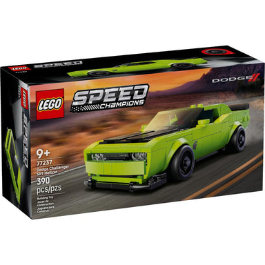 Set LEGO Speed Champions Dodge Challenger SRT Hellcat 77237 con diseño deportivo, capó con toma de aire, rejilla frontal y doble tubo de escape.