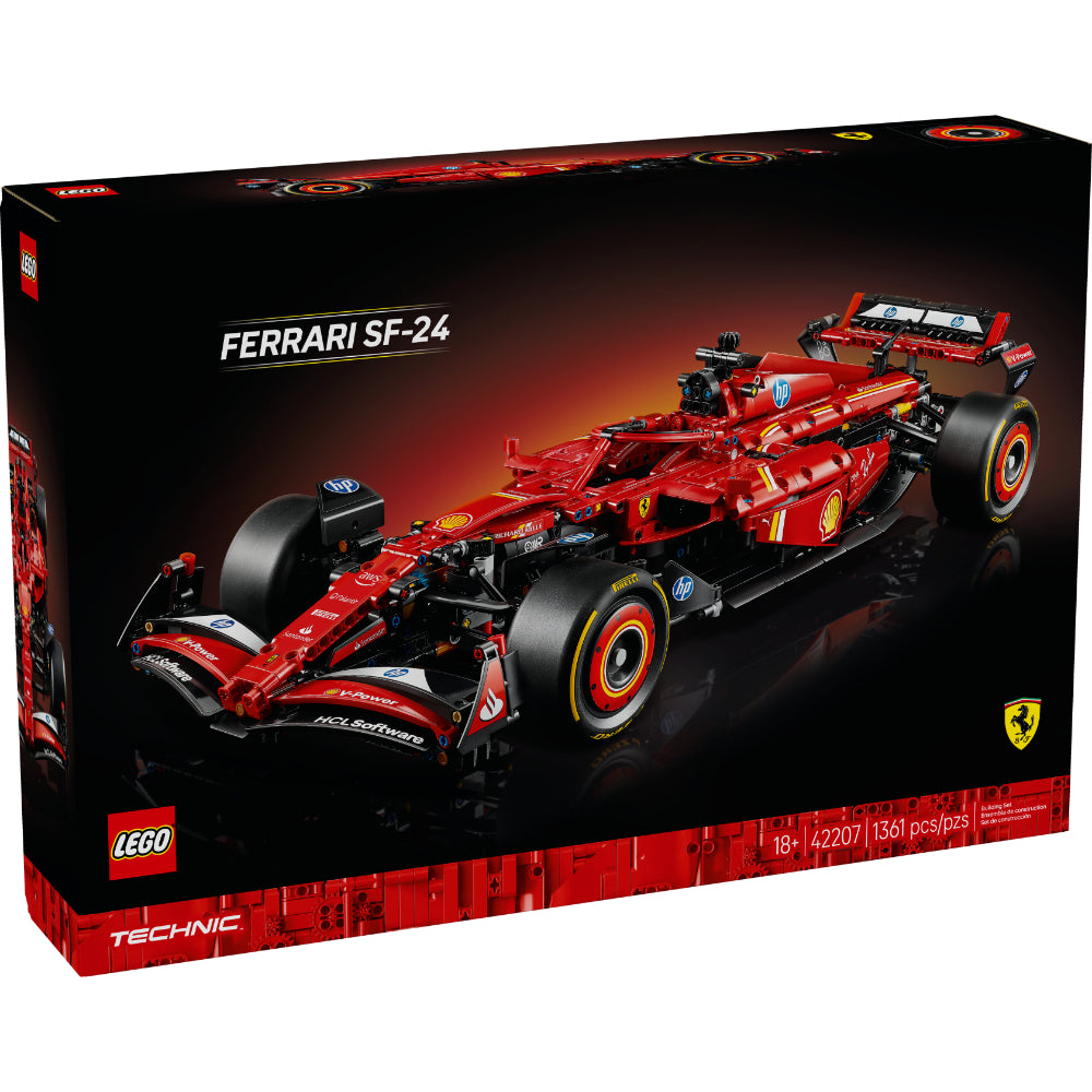 Maqueta LEGO Technic Ferrari SF-24 F1 a escala 1:8 con motor V6 y alerón DRS ajustable