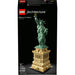 Maqueta LEGO Architecture de la Estatua de la Libertad con pedestal detallado, antorcha dorada y placa decorativa