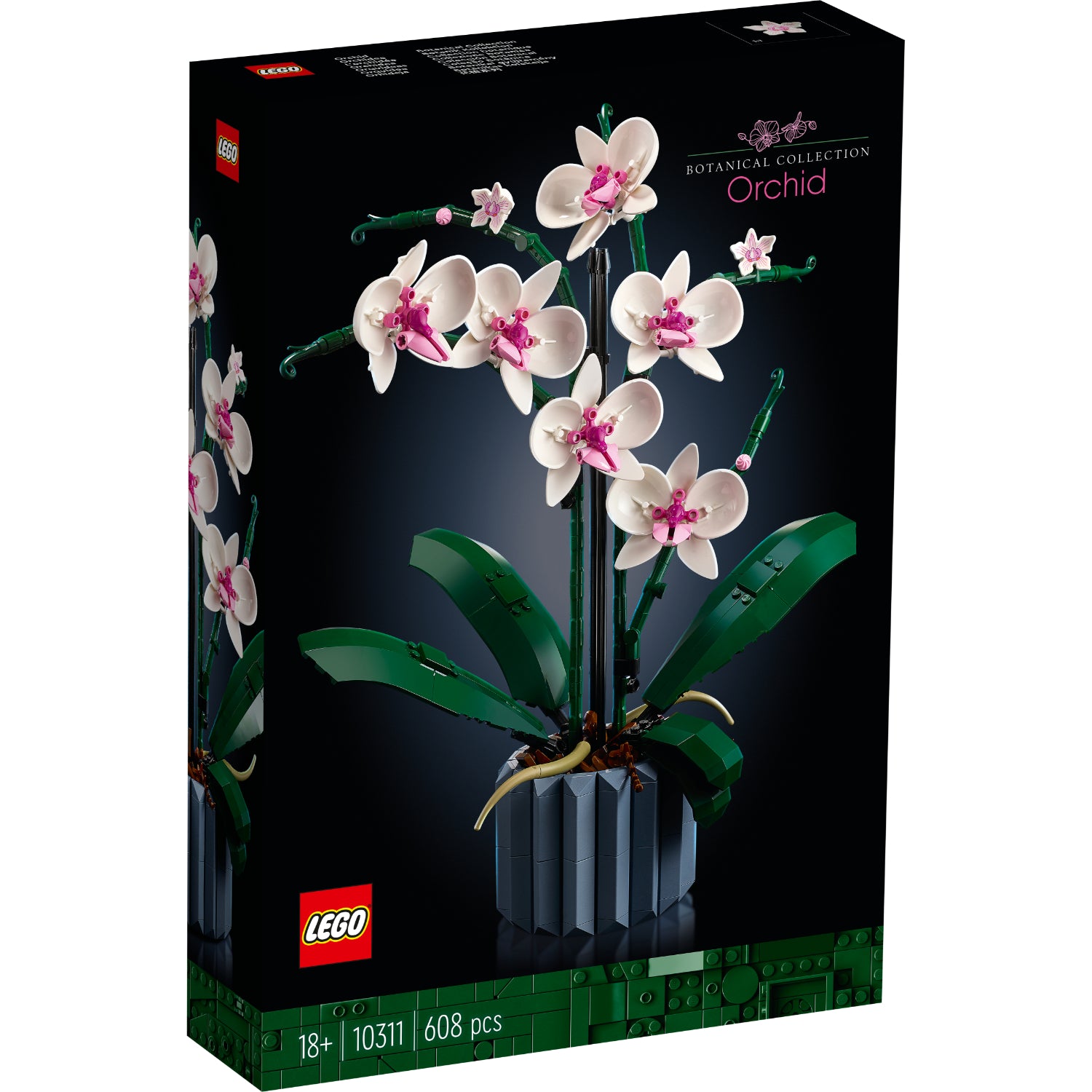 Relájate y disfruta de un proyecto de construcción consciente con el set LEGO® Orchid (10311). Crea tu propia orquídea con flores blancas y rosas, raíces aéreas y un elegante jarrón estriado azul. Personaliza tu exhibición girando tallos, flores y hojas para lograr el arreglo perfecto. Un regalo ideal para amantes de las plantas y la construcción.