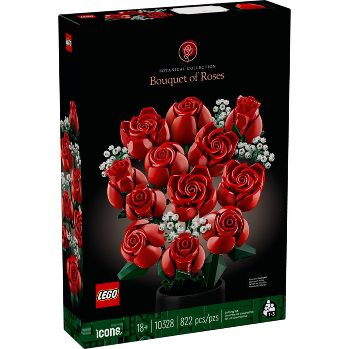 Ramo LEGO Icons de rosas rojas 10328 con diferentes etapas de floración y tallos largos