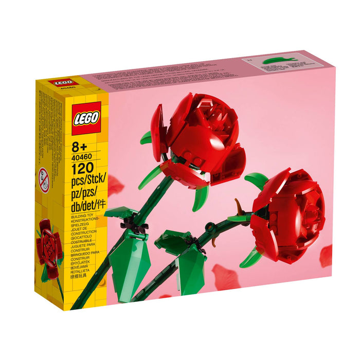 Rosas LEGO rojas para construir con tallos ajustables y hojas verdes, ideales para regalo